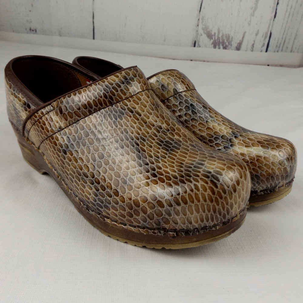 Sanita Leather Snakeskin Pattern Danish Clogs - 37